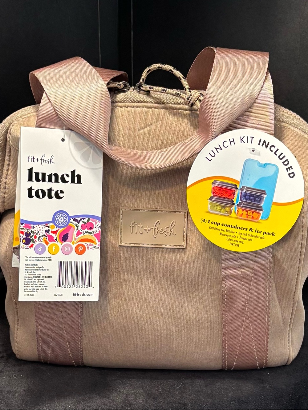 fit+fresh Lunch Tote in Taupe with Double Straps